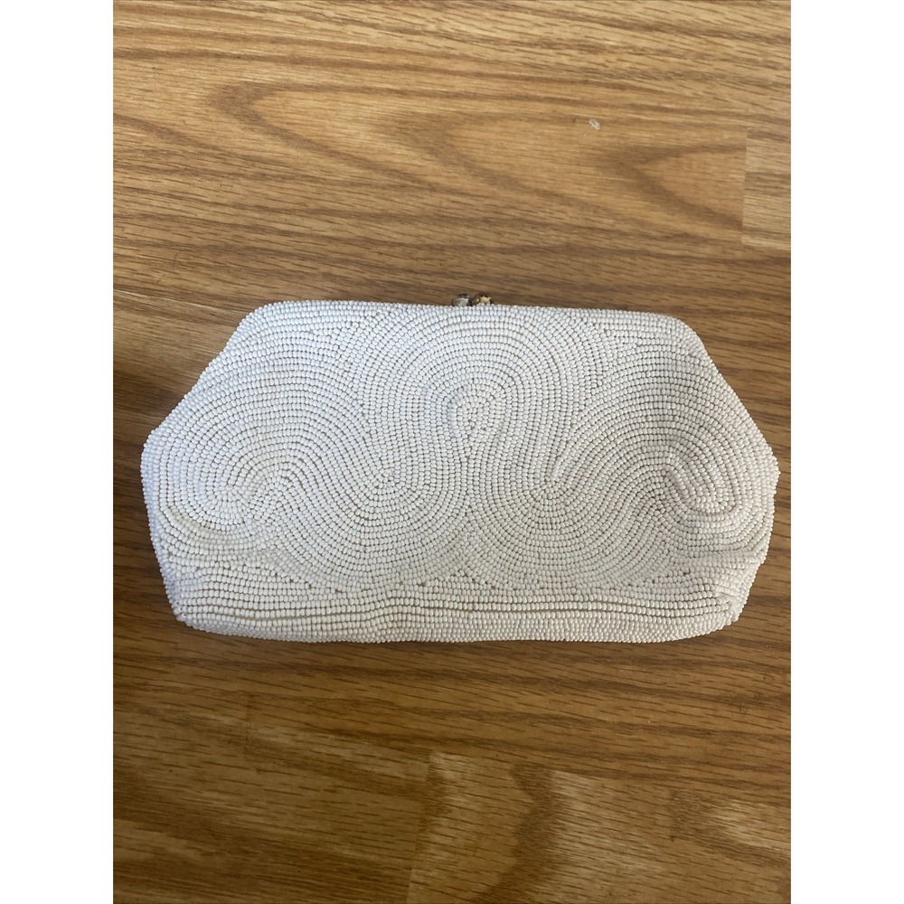 Vintage Magid White Beaded Evening Bag Clutch Hand Beaded In Japan Retro Classic